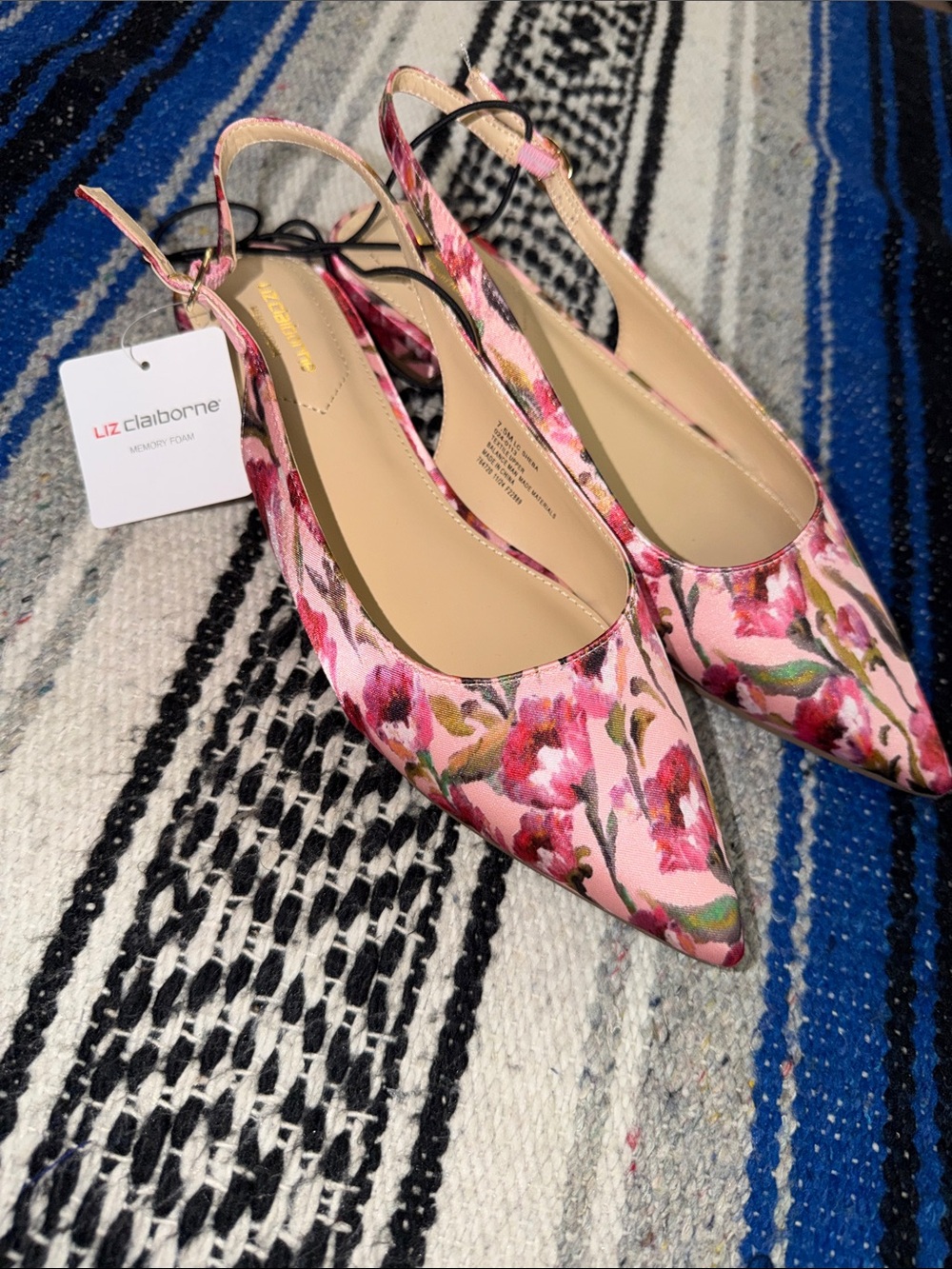 Liz Claiborne Pink Floral Pointed Slingback Flats